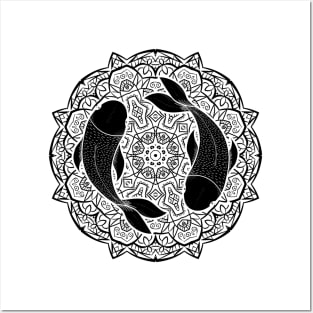 Pisces Mandala Zodiac in Black and White Posters and Art
